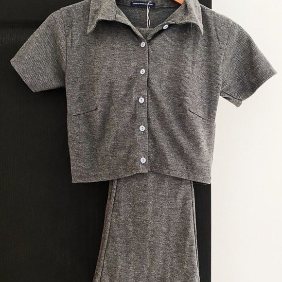 Button Down Crop Top with Flare Pants Co-ord Set - Picture 1 of 1